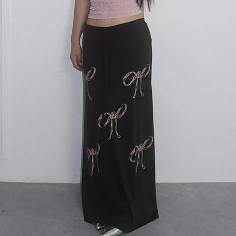 vintage-brown-low-waited-drawstring-long-skirt-4