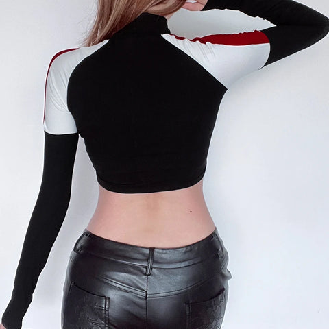 retro-stand-collar-patchwork-crop-top-3