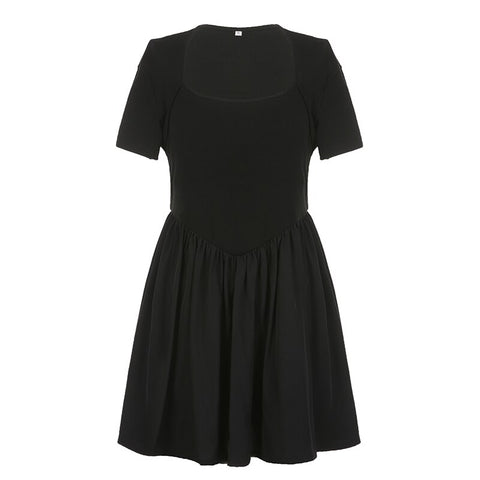 black-folds-basic-square-neck-short-sleeve-a-line-dress-4