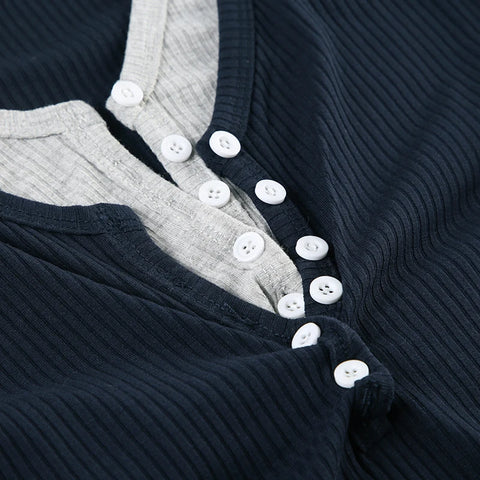 Casual Patchwork Slim Buttons Top