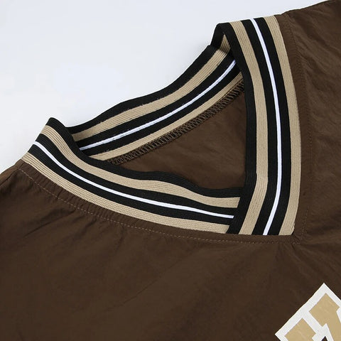 Brown Stripe Loose Letter Print Hoodie-8
