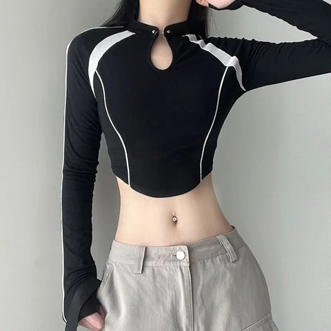 black-stripe-patchwork-long-sleeves-crop-top-2
