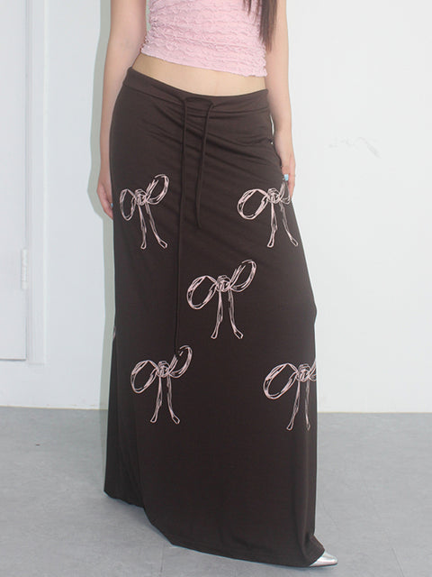 vintage-brown-low-waited-drawstring-long-skirt-1