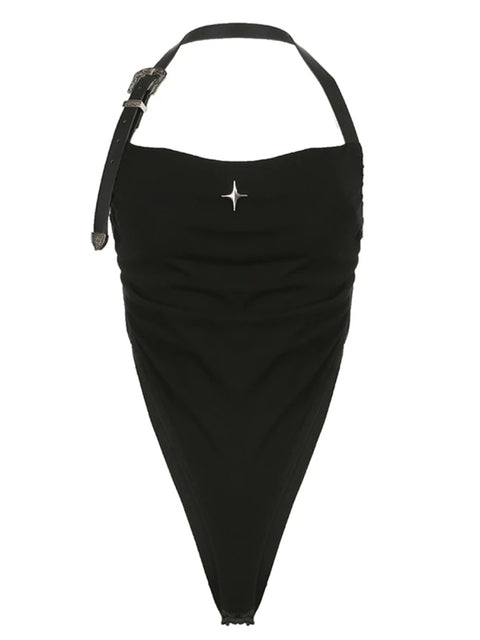 black-buckle-belt-halter-neck-sexy-open-back-skinny-bodysuit-1