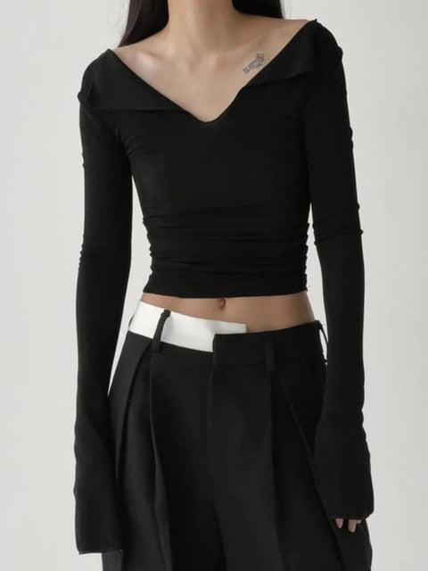 black-v-neck-knit-long-sleeve-skinny-crop-top-1