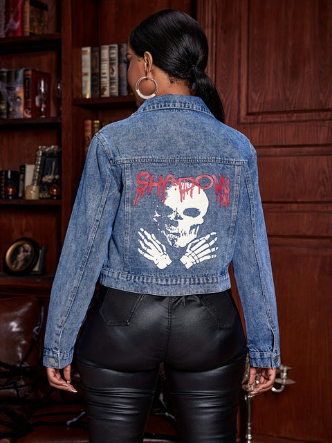 Blue Skeleton Pattern Denim Jackets