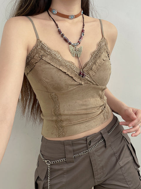 khaki-v-neck-strap-lace-sleeveless-backless-halter-top-3