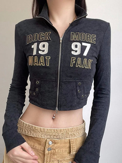 punk-turtleneck-zip-up-letter-embroidery-coat-1