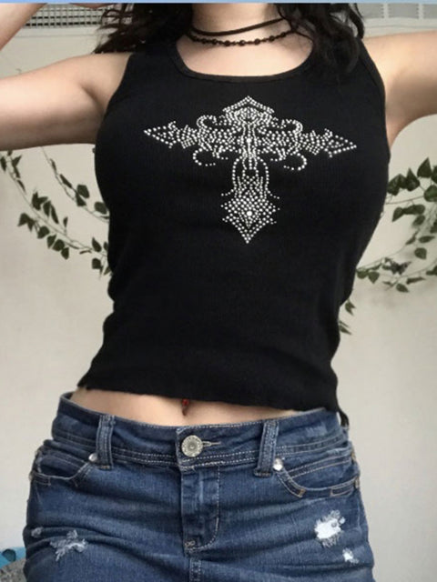 gothic-black-round-neck-sleeveless-slim-knitted-cute-short-top-3