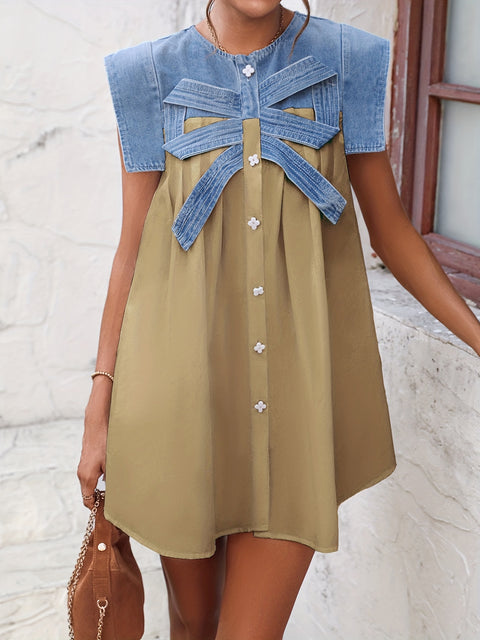 Round Neck Patchwork Denim Dress