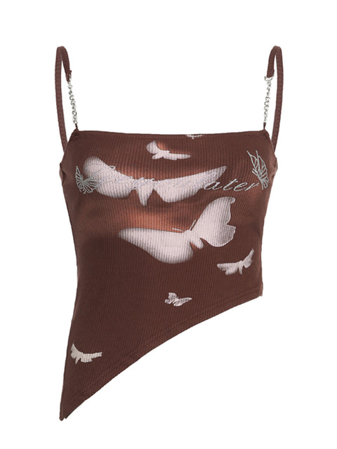 Brown Knit Chain Strap Halter Top