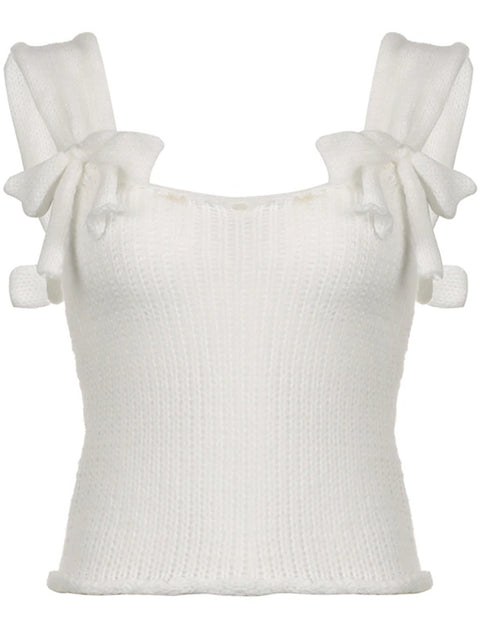 white-knitted-bow-slim-cute-see-through-sexy-top-1