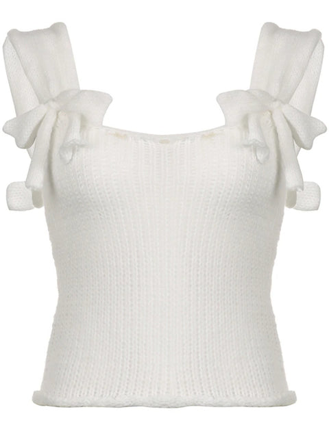 white-knitted-bow-slim-cute-see-through-sexy-top-1