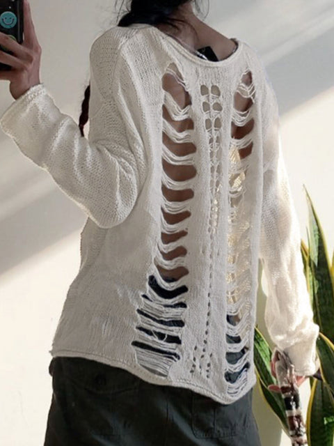 casual-loose-white-smock-hole-sexy-long-sleeve-top-2