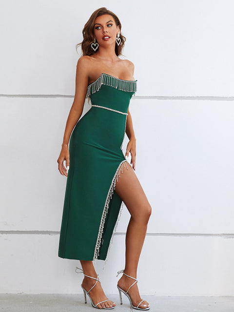 dark-green-sexy-strapless-pendant-fringe-irregular-bandage-dress-4
