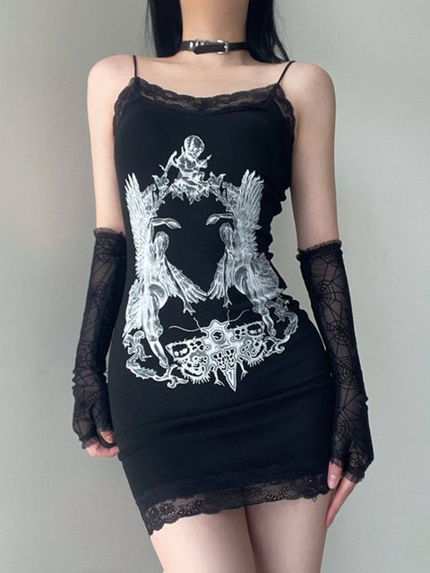 gothic-black-lace-trim-skinny-strap-printed-halter-mini-dress-2