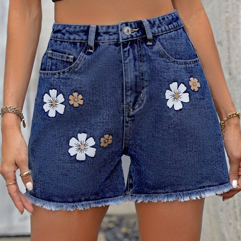 Blue Raw Hem Denim Shorts