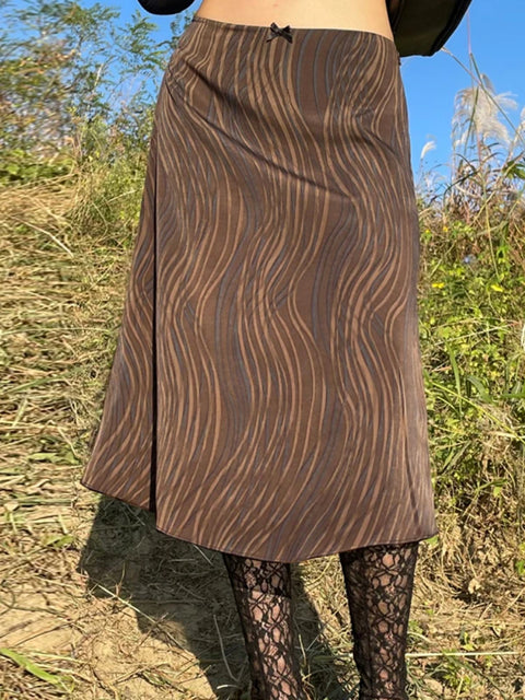 vintage-stripe-brown-bow-a-line-midi-skirt-1