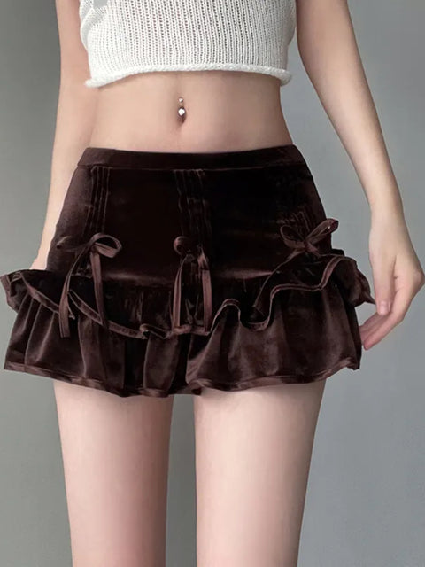 vintage-brown-velour-ruffles-fold-skirt-1