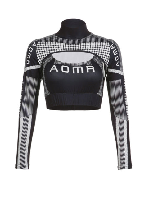 biker-stripe-letter-printed-high-neck-top-1