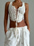 White Lace Spliced Short  Crop Top