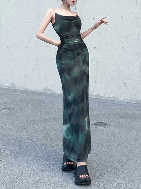 tie-dye-folds-spliced-mesh-halter-print-long-dress-3