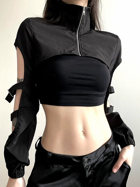 black-buckle-turtleneck-pullover-smock-zipper-top-2