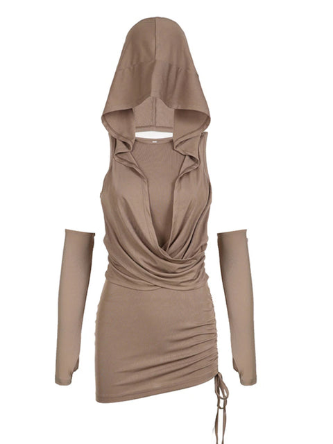 khaki-drawstring-skinny-hooded-mini-dress-1