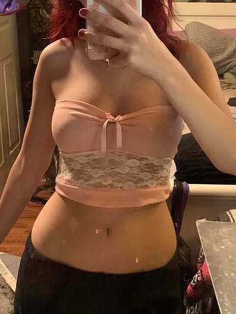 sweet-pink-bow-fold-lace-spliced-strapless-top-1