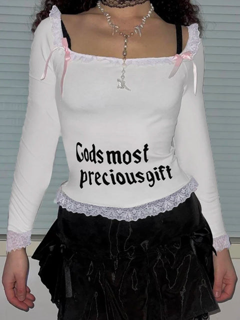 sweet-lace-patchwork-letter-print-bow-top-1-1