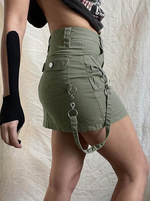retro-green-denim-ribbon-cargo-pockets-short-skirt-4
