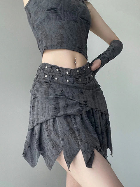 gothic-grey-rivet-ripped-aesthetic-irregular-hem-short-skirt-3