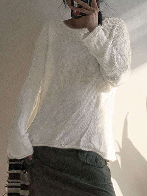 casual-loose-white-smock-hole-sexy-long-sleeve-top-3