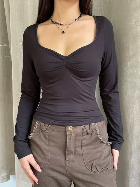 Casual Square Neck Long Sleeve Top