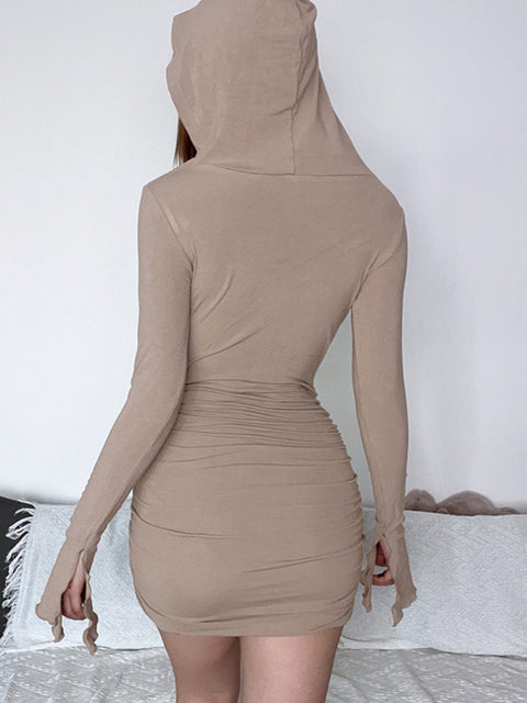 khaki-hooded-bodycon-folds-long-sleeve-dress-4