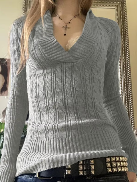 Casual Grey Twisted Hooded Sweater