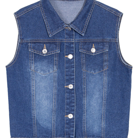 Plain Sleeveless Loose Fit Denim Vest