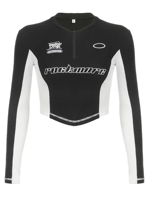 black-white-ribbed-knit-stitched-printed-zipper-top-1