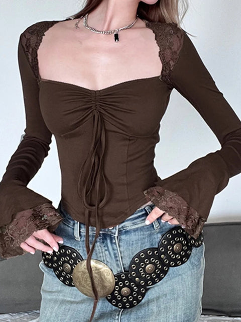 vintage-brown-lace-spliced-drawstring-corset-top-1
