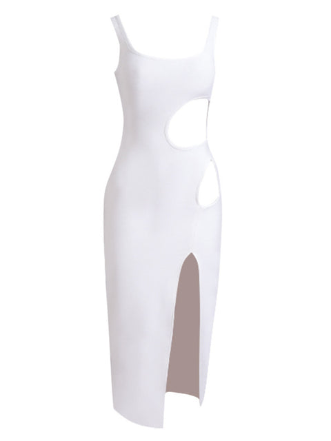 sexy-white-cutout-waist-sleeveless-high-slit-bandage-dress-1