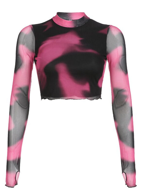tie-dye-stand-collar-long-sleeve-mesh-see-through-top-1