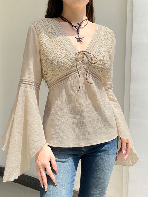 v-neck-fishnet-spliced-flare-sleeve-top-2