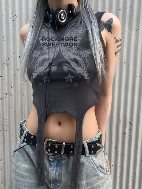 gothic-grey-butterfly-printed-knit-irregular-hem-sleeveless-top-2