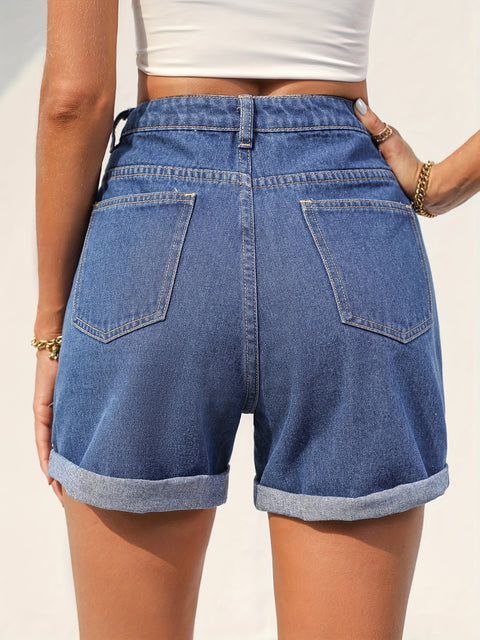 Blue Rolled Hem Denim Shorts