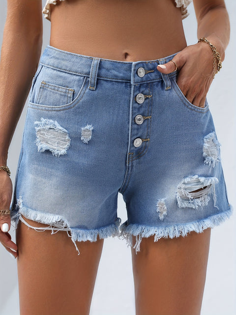 Blue Raw Hem Denim Shorts