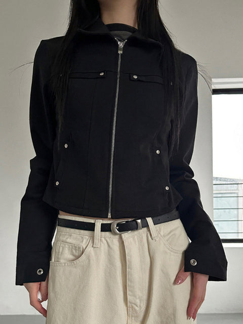 Gothic Black Zipper Up Buttons Coat