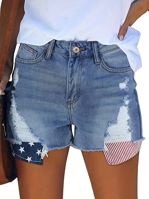 Blue Raw Hem Denim Shorts