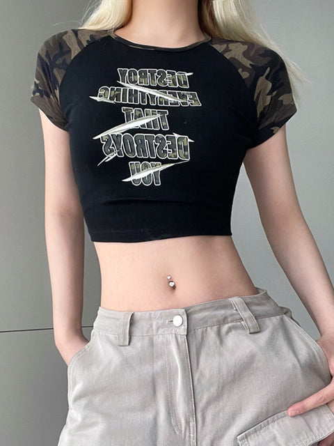 black-letter-print-short-sleeve-lace-up-slim-top-3