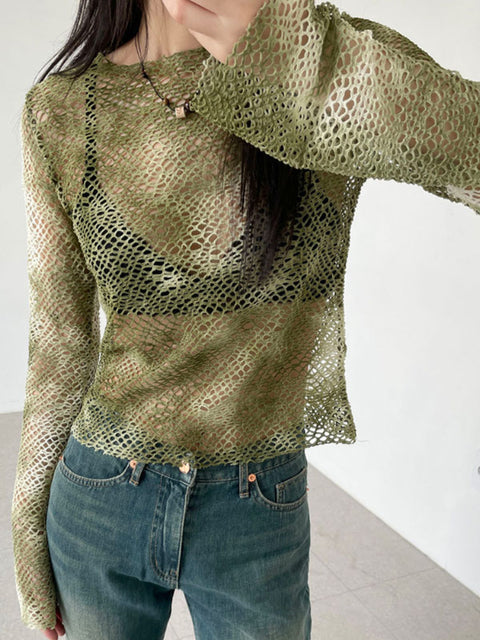 retro-green-tie-dye-hollow-out-fishnet-long-sleeve-top-1