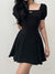 black-puff-sleeve-square-neck-a-line-pleated-dress-6